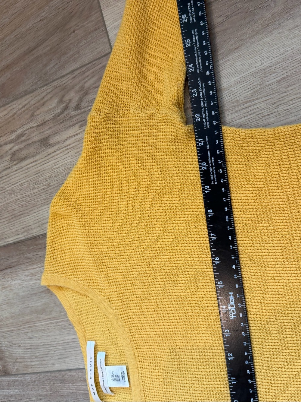 Max Studio Women's Yellow Scoop Neck Waffle Knit Sweater with Button Back. Sz XL - Picture 7 of 11